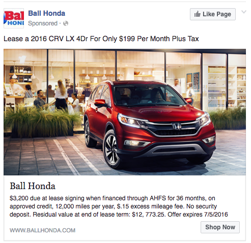Ball Honda Facebook Ad